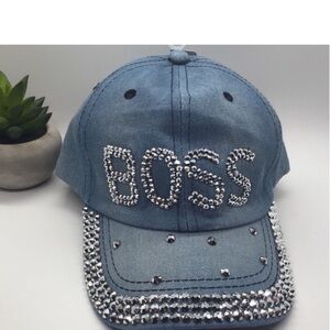 Rhinestone studded “BOSS” denim hat